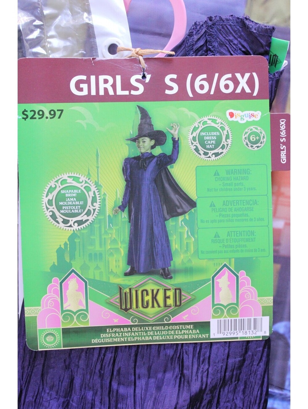 Disguise Wicked Elphaba Deluxe Child Costume 3-Piece Set Girls Size S 6/6X NEW